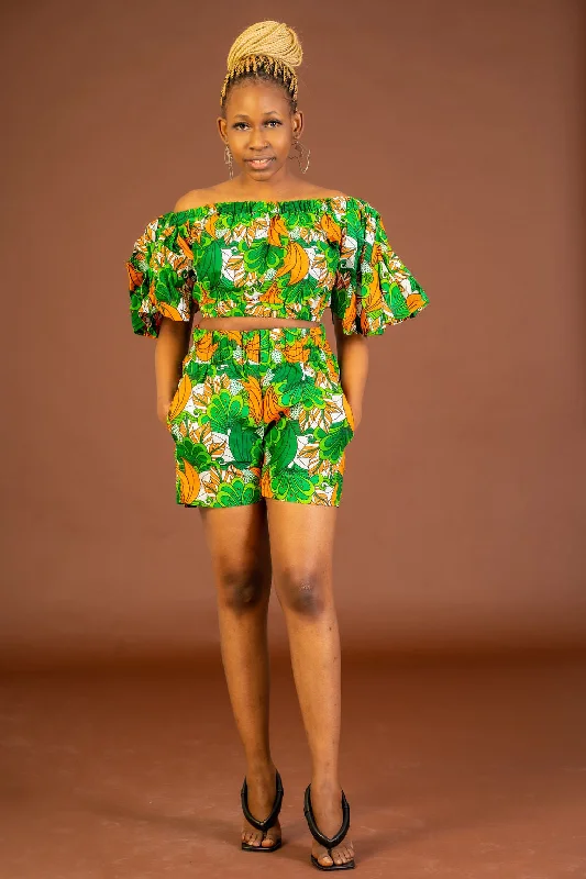 Tonia Ankara Crop Top | Green African Print Dynamic Women's High - energy