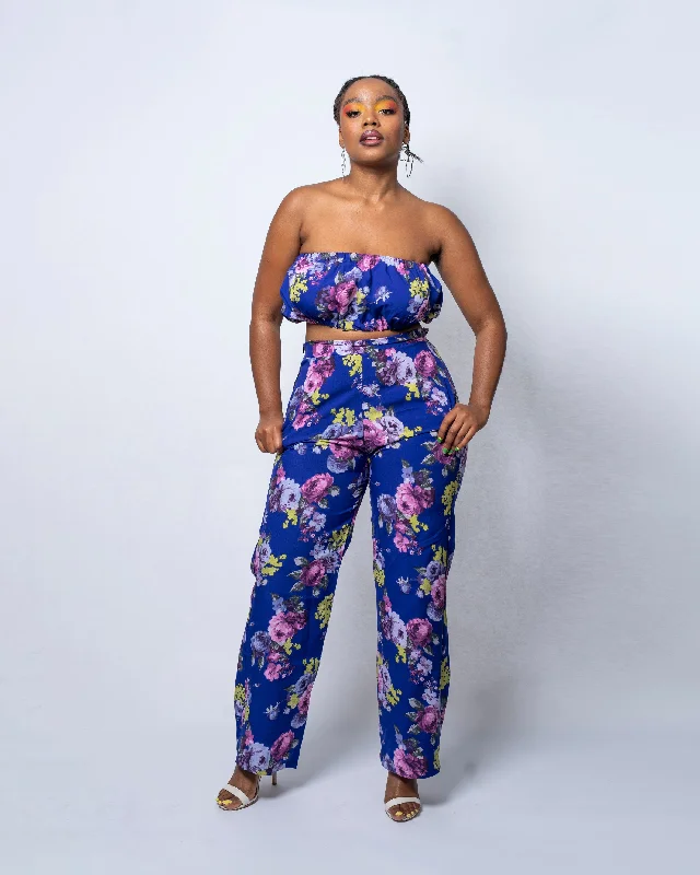 Gala Blue Floral Crop Top Traditional Women's Wool