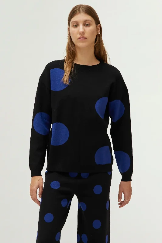 Blue Polka Dot Print Jacquard Sweater Refined Women's Hand - crafted