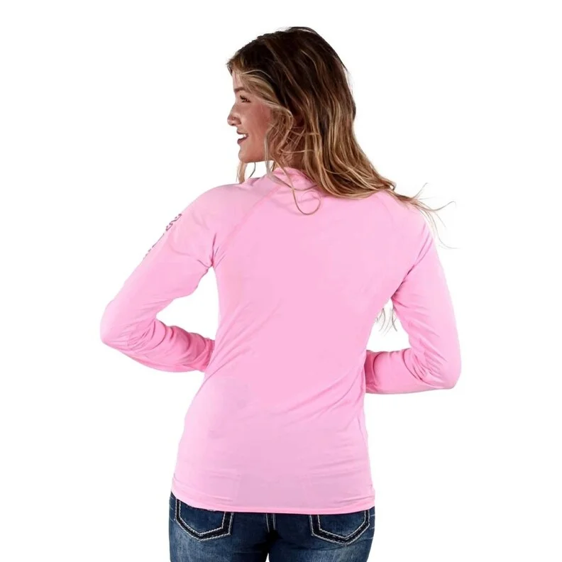 Cowgirl Tuff Western Shirt Womens L/S Baseball Tee Bubblegum 100570 Country