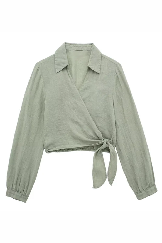 'Tori' Front Wrap Knotted Collared Top Casual Women's Japanese 
