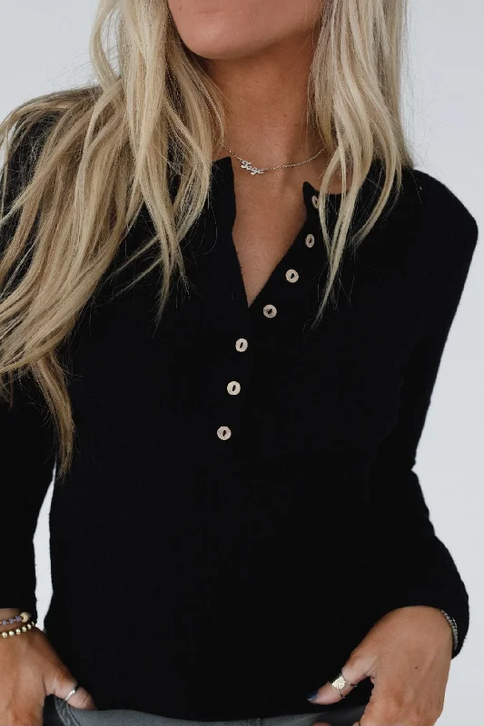 No Hassle Henley Top - Black Tough Women's Military - inspired