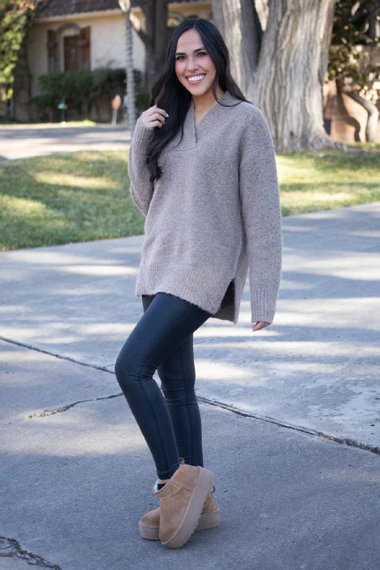 There’s No Question Taupe Oversized Sweater Cashmere