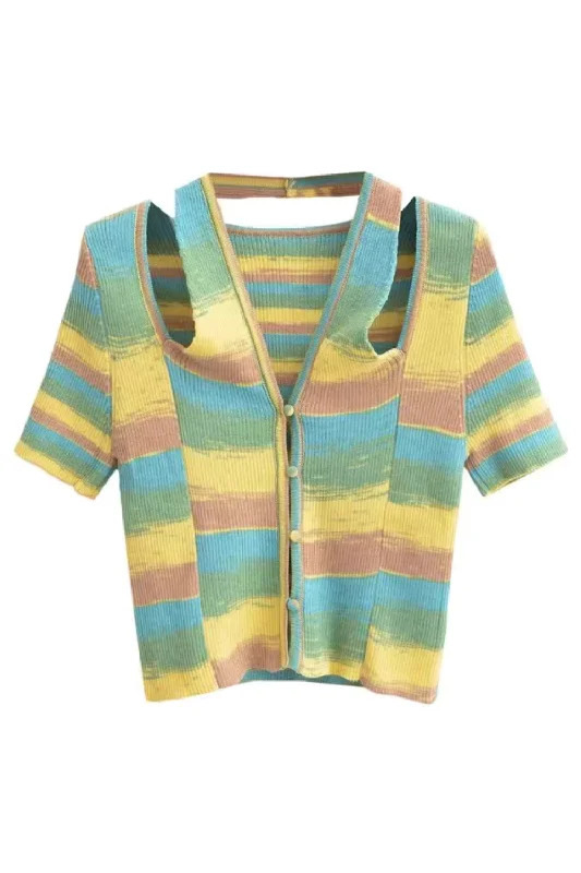 'Orlanda' Multi-Colored Cut out Knitted Top Confident Women's High - fashion