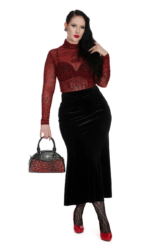 Red Leopard Mesh Top Traditional Women's Wool