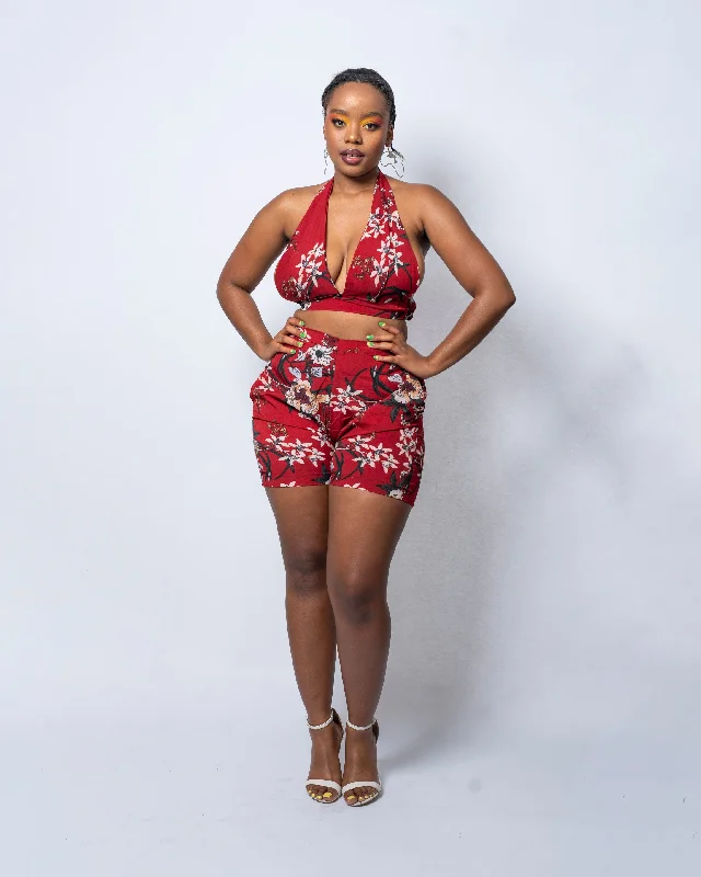 Gloria Red Floral Print Bralette Sustainable Organic