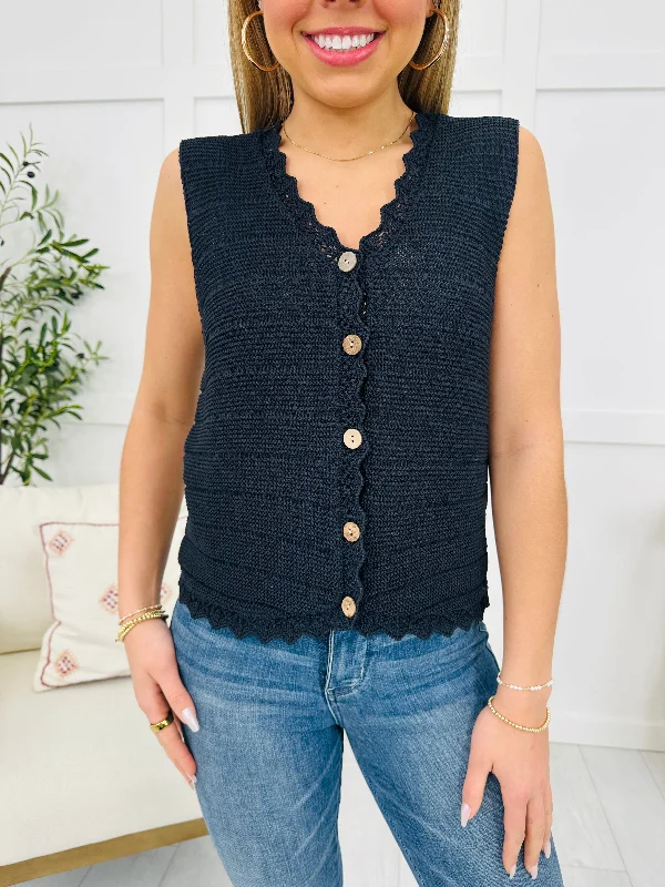 Totally Buttoned Tank Top In Black Monochromatic Office Style