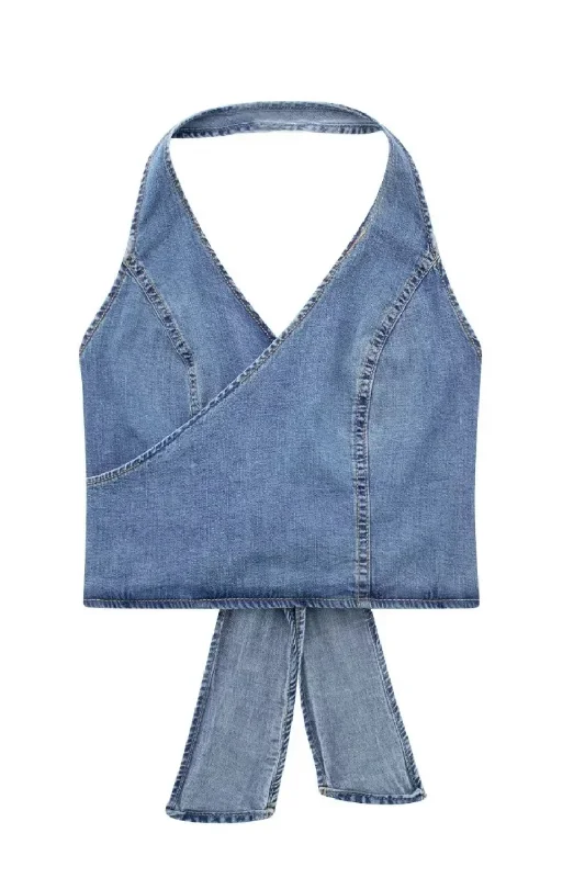 'Johanna' Backless Cropped Denim Top Minimalist Women's Casual