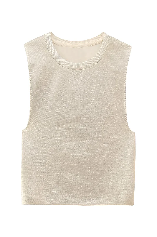 'Selah' Round Neck Sleeveless Knitted Top Disco