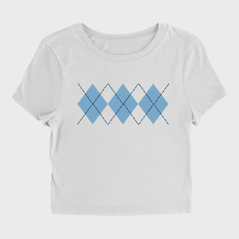 Carolina Blue Argyle White Baby Tee Style Women's Top Tough Women's Military - inspired
