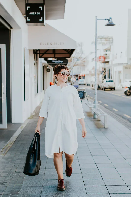 Long Shirt Dress - White Unique Women's Upcycled