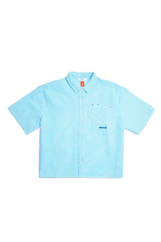 Striped Seersucker Short Sleeve Shirt Dapper Women's 1920S