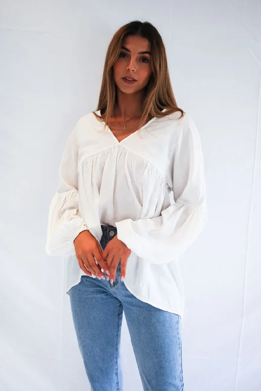 Salty Long Sleeve Top - White Dapper Women's Bow - adorned