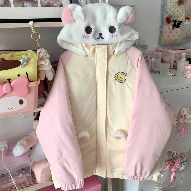 Tiny Teddy Windbreaker Jacket Dapper Women's Bow - adorned