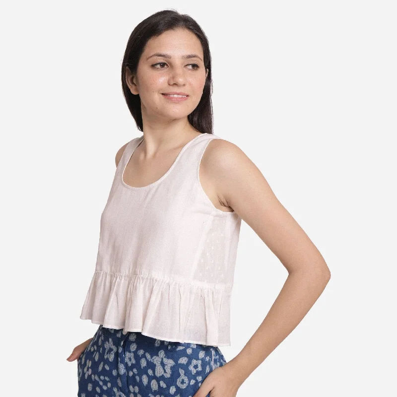 White Round Neck 100% Cotton Peplum Crop Top Bold Women's Animal Print