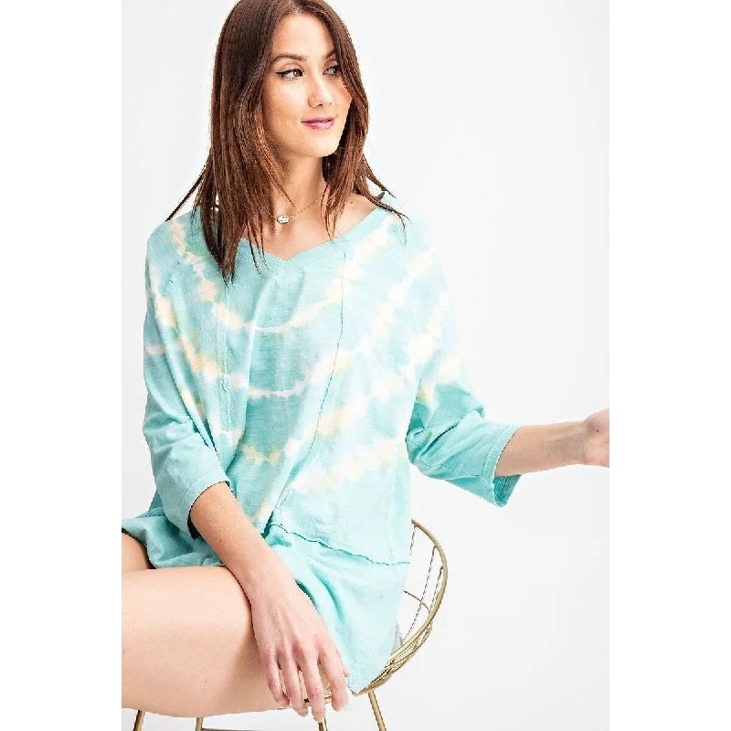 3/4 Sleeves Special Washed Boxy Cotton Slub Top Gym