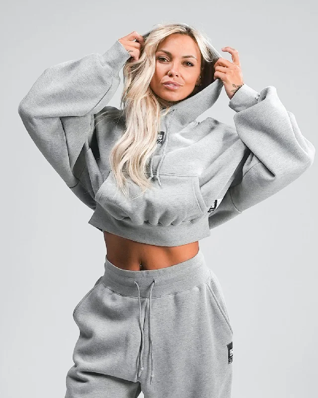WOMENS OVERSIZED CROP HOODIE - HEATHER GREY Dapper Women's Bow - adorned