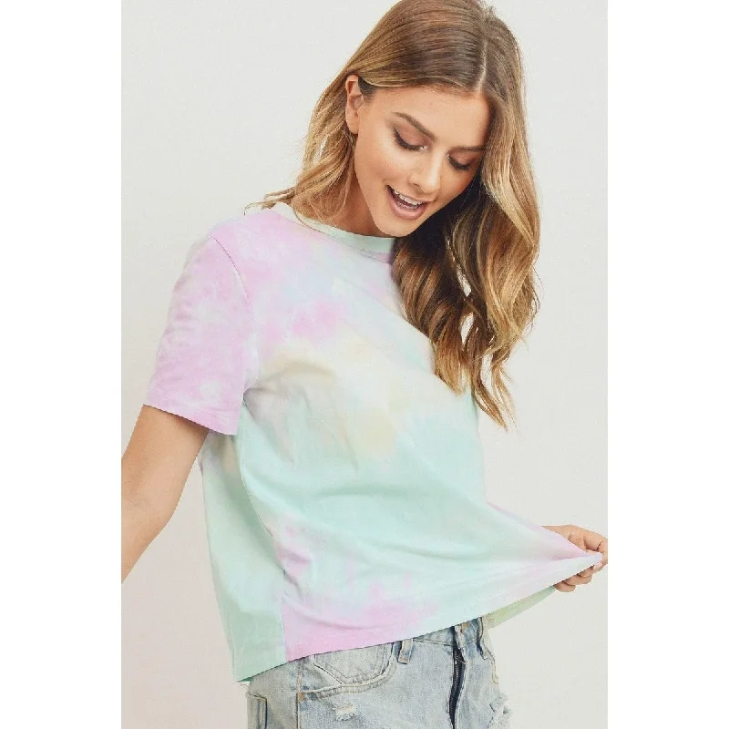Tie Dyed Round Neck Short Sleeve Tee Practical Women's Quick - dry