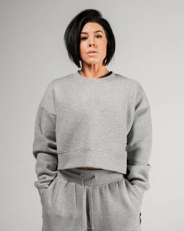 WOMENS OVERSIZED CROP CREWNECK - HEATHER GREY Sleek Women's 