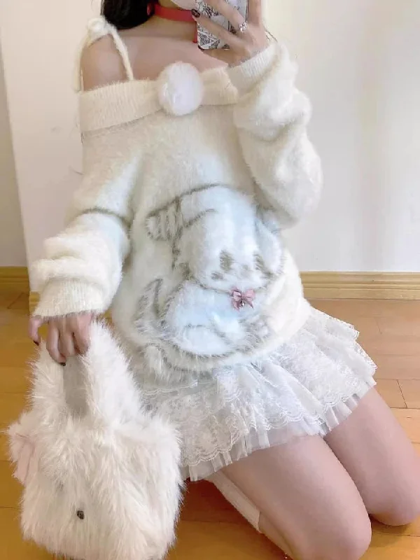 Sweet Fuzzy Kitten Slouchy Sweater Traditional Women's 
