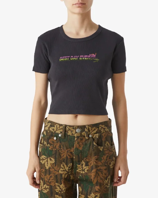 Best Day Ever Cropped Emma Rib Tee - Black Vacation
