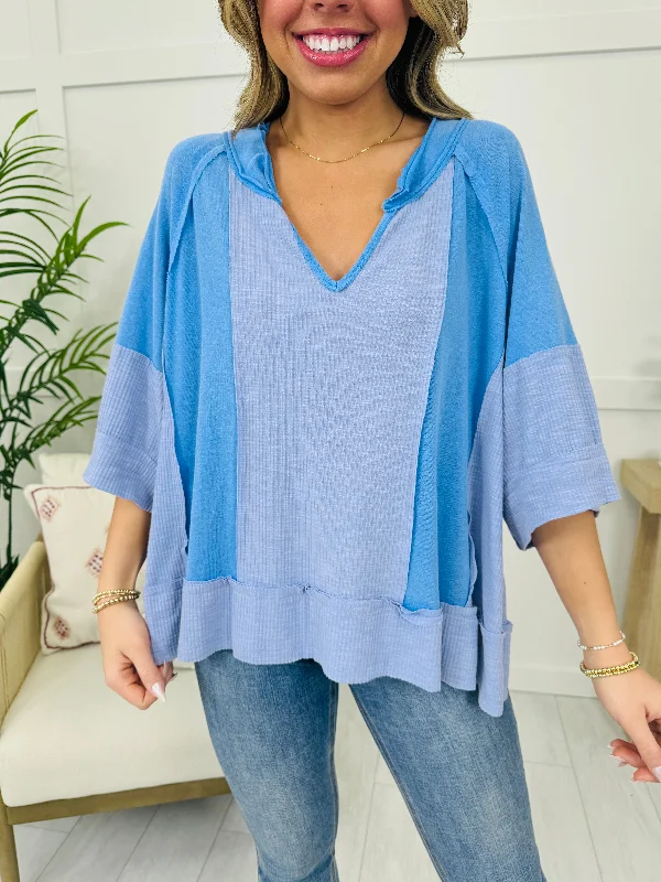 Contrast Craze Top In Blue Mist Earthy Women's 