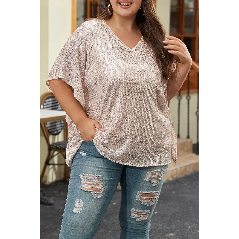 Aileen Plus Size Sequined V Neck Boxy Top Artistic Women's Avant - 