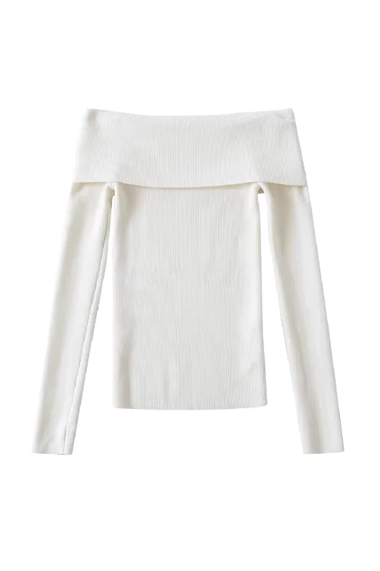 'Avery' Off-Shoulder Knitted Long-Sleeved Top (2 Colors) Street