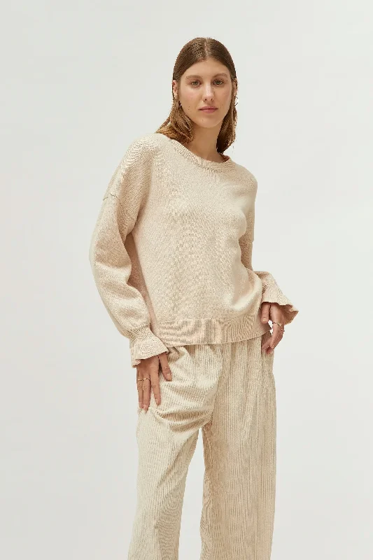 Beige Cuff Detail Sweater Classic Women's Tweed
