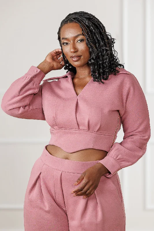 FINAL SALE - Mirah Pleated Surplice Top - Old Rose Modern Women's 