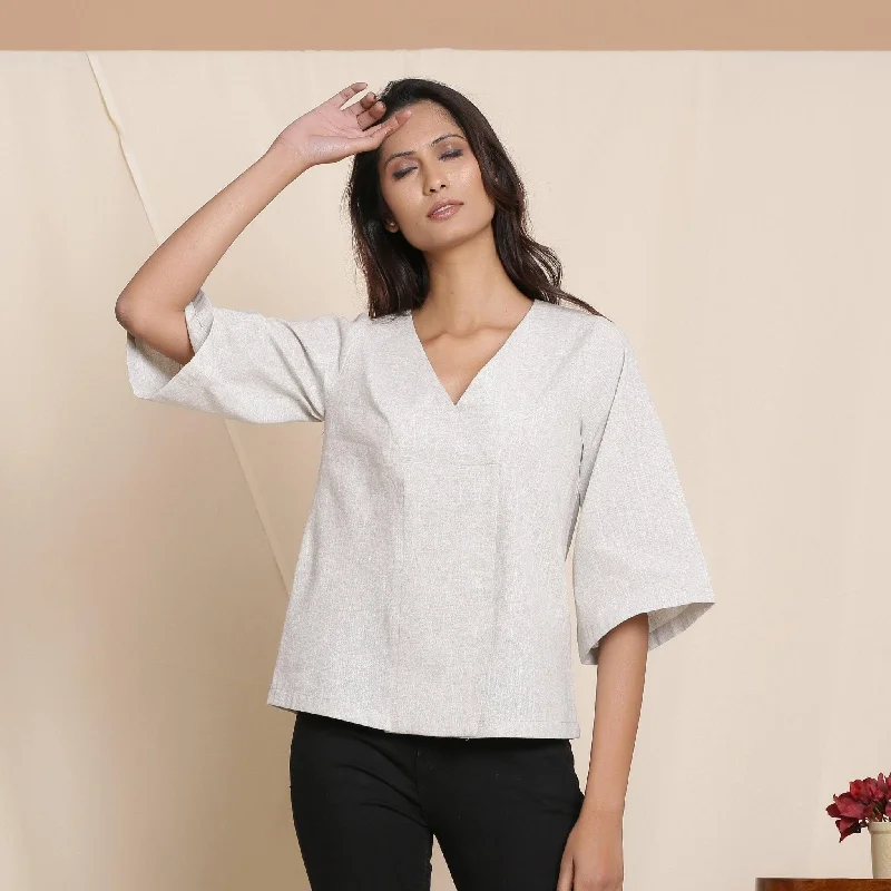 Cloudy Grey 100% Cotton Loose Fit V-Neck Top Gym