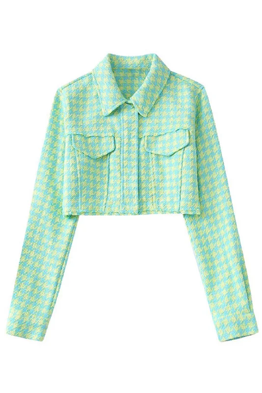 'Whitley' Houndstooth Pattern Collared Crop Jacket Dynamic Women's High - energy