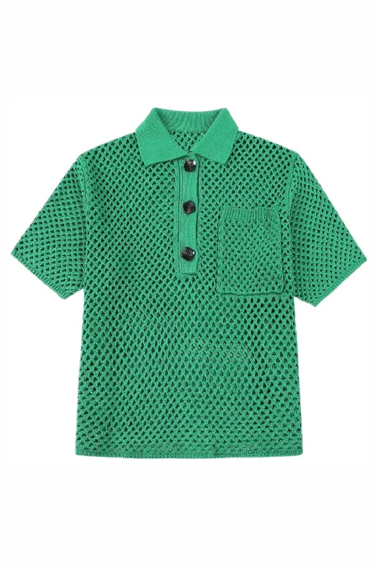 'Fiona' Crochet Polo Shirt Laid - back Women's Style