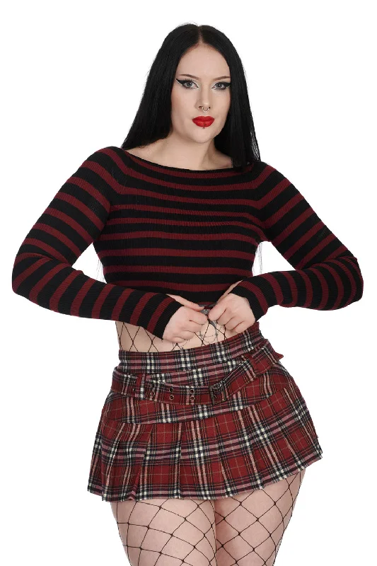 Jett Striped Long Sleeve Burgundy & Black Crop Sweater Relaxed Women's 
