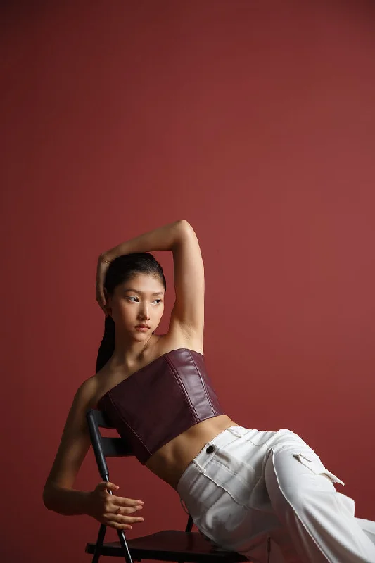 Burgundy Leather Bustier Vintage Women's 1970S 