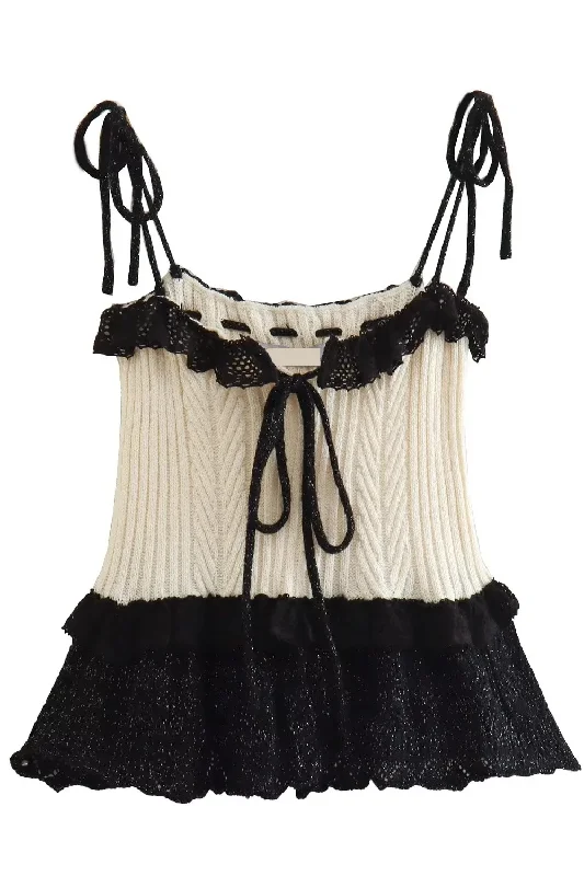 'Elaine' Sleeveless String Knitted Top Dapper Women's Bow - adorned