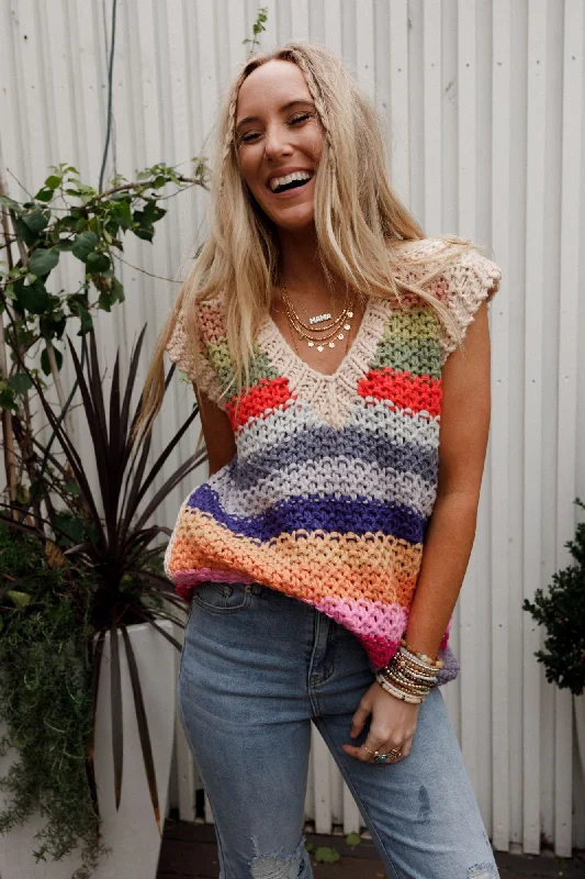 Wrapped Up In Color Knit Vest - Cream Multi Sporty Women's Athleisure  Sporty Women's Athleisure 
