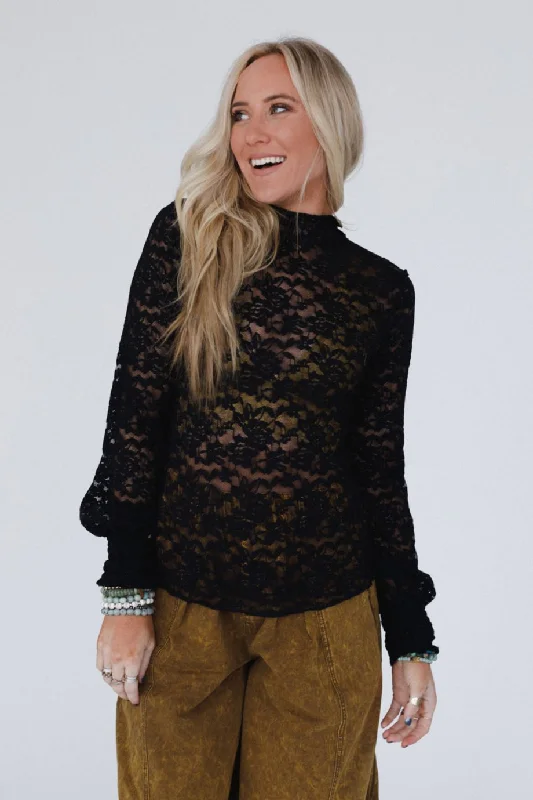 Willow Lace Top - Black Laid - back Women's Style