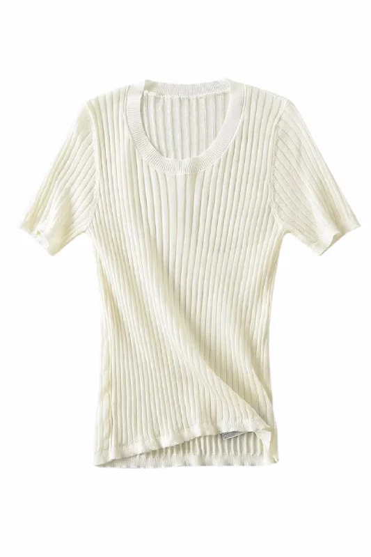 'Tinley' Round-Neck Knit Rib T-Shirt Top (2 Colors) Bohemian Women's Free