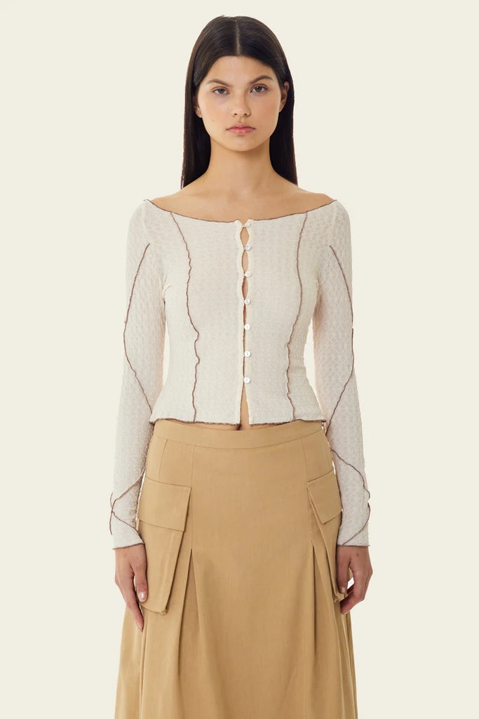 Terra Button Top - Bone Geometric