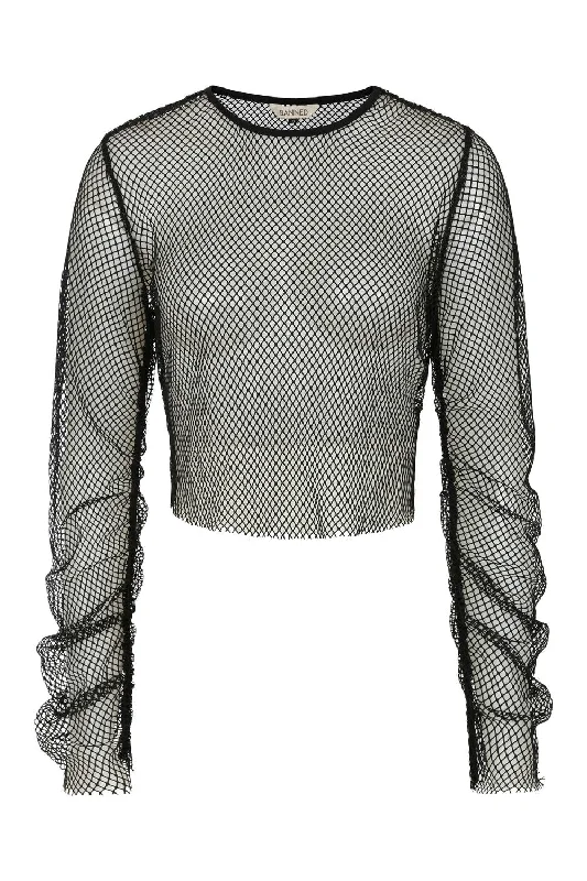 Zoey Black Long Sleeve Net Top Modern Women's 