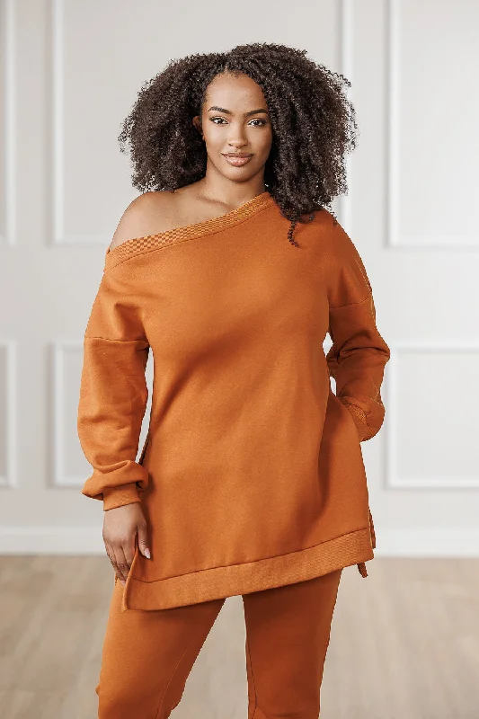 Mischa Off-Shoulder Oversized Tunic Top - Cognac Laid - back Women's Vibe