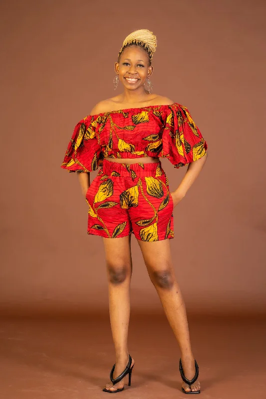 Tyler Ankara Crop Top | Red and Yellow African Print Sporty Women's Tennis