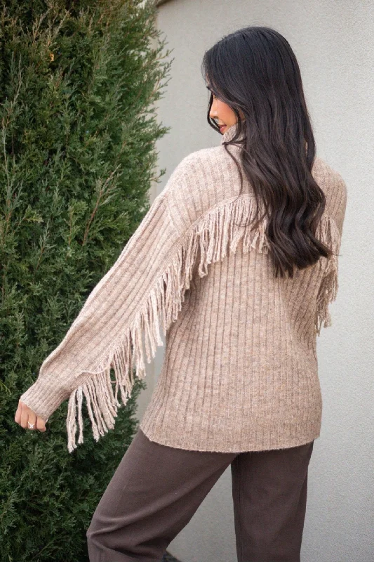 For The Love Of Fringe Mocha Sweater Luxurious Women's High -  end