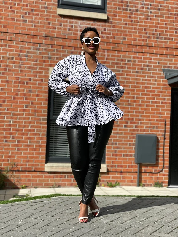 Cora Ankara Peplum Top | White and Black African Print Preppy Women's College