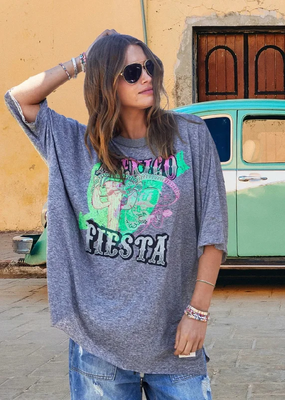 Hammill & Co - Mexican Fiesta Oversized Tee - Charcoal Marle Artistic Women's Hand - painted Artistic Women's Hand - painted