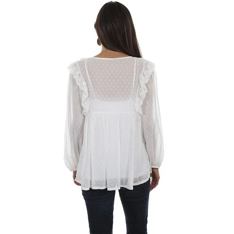 Scully Western Shirt Womens Long Sleeve Sheer Blouse Ivory F0_HC477 Rugged Women's Outdoor 