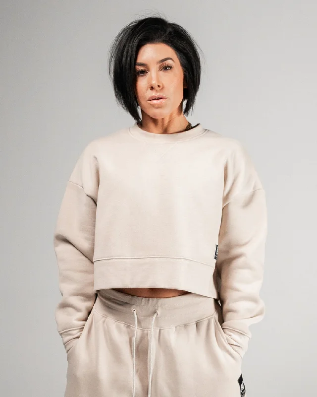 WOMENS OVERSIZED CROP CREWNECK - TAN Modern Women's 