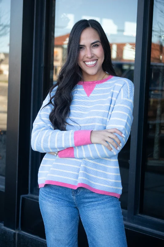Come With Me Blue Striped Sweater Disco