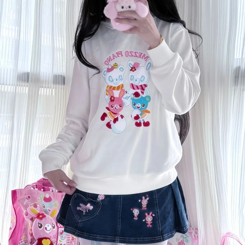 Kawaii Friends White Crewneck Sweater Compression